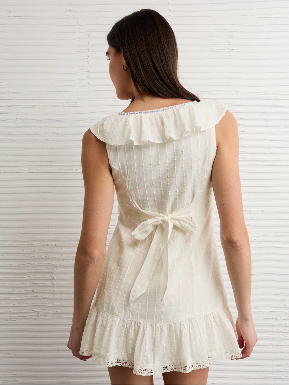 American Eagle Outfitters Ivory Ruffle-Trim Button Mini Dress - Picture 4 of 7